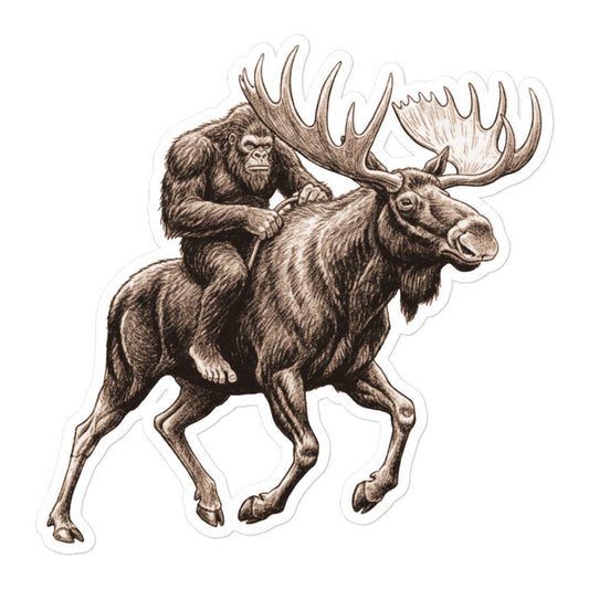 Bigfoot Riding Moose Sticker - I Love Cryptids
