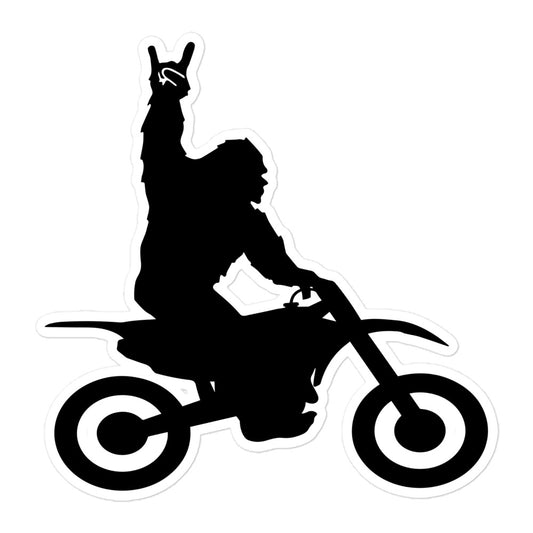 Bigfoot Peace Riding Dirt Bike Sticker - I Love Cryptids