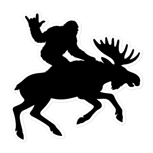 Bigfoot Riding Moose Sticker - I Love Cryptids